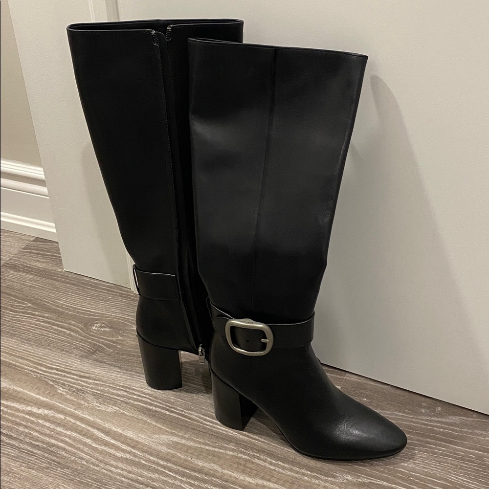 Coach Black Leather Boots with Metallic Buckle